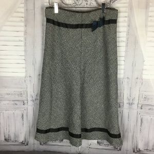 Miss Me Gray A-line Midi Skirt with Black Trim& Bow S